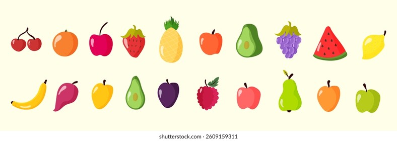 Summer brings vegetarian ripe fruit — watermelon, durian, banana, apple, orange, lemon, plum, pear, kiwi, pineapple, pomegranate, cherry, strawberry, blueberry, avocado, peach, citrous into organic 