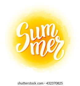 Summer brush lettering text.Hand written word "Summer". For posters, t shirts, prints, bags, pillows, home decorations. Vector illustration