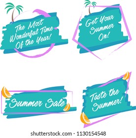 Summer Brush Vector Banners in Geometrical Shapes With Palms and Oranges