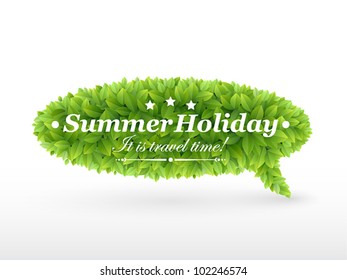 Summer Bubble for speech, Green leaves. Vector illustration.
