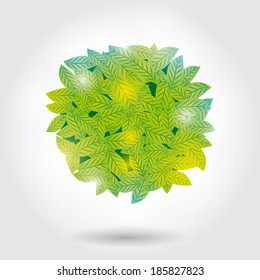Summer Bubble for speech with Green leaves on white background and sun shine for summer design. Vector 