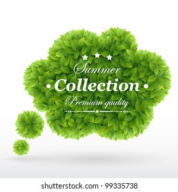 Summer Bubble for speech, Green leaves. Vector illustration.