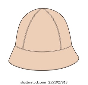 Summer bucket hat flat sketch vector mockup template.