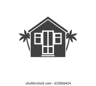 Summer bungalow icon in outline design. Beach hut logotype silhouette vector illustration. Bath house logo or label template.