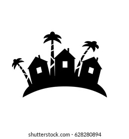 Sommerbungalow Ikone in Umriss-Design. Strandhütte Logotype Silhouette Vektorillustration Illustration.