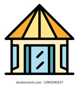 Vector de contorno de icono de bungalow de verano. Casa de playa. Color de la villa marina
