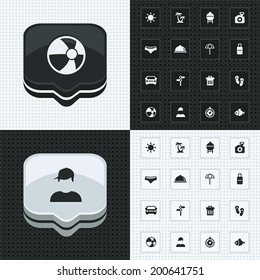 Summer button and icon 3d set with pattern background