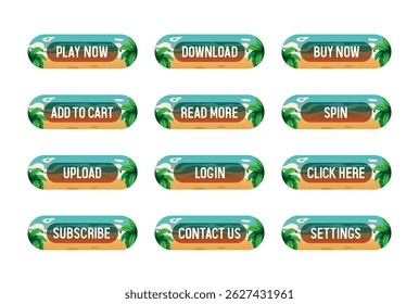 Summer buttons for a travel agency website. Big set of vector buttons for web design.