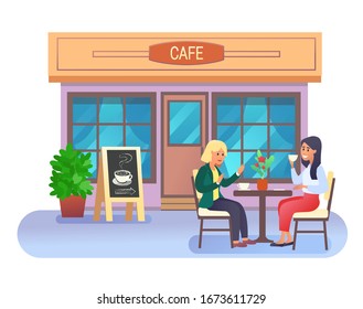 Summer cafe and two girl. Street restaurant