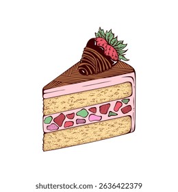 Summer Cake Dessert Vector Bakery or Pastry, Birthday Cupcake Colorful Sketch Retro Hand Drawn Isolated Illustration for Cafe or Restaurant