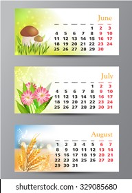 Summer. Calendar design. Grid 2016.