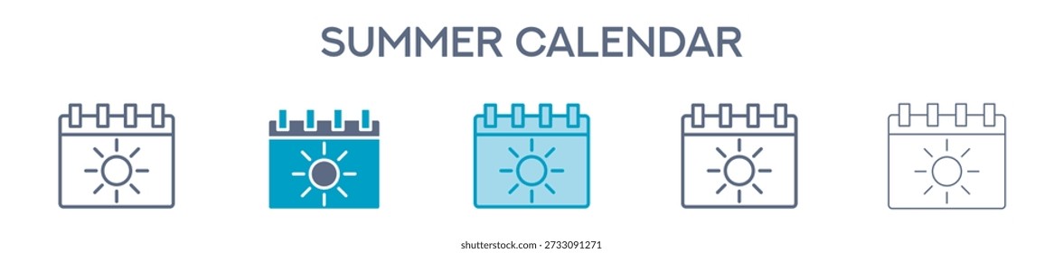 Elemento de calendario de verano para diseño gráfico - estilos múltiples. Iconos de línea para la planificación estacional y eventos