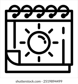 Summer calendar icon line art style. Isolated on white background