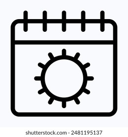 Summer Calendar Vector icon, Sun Vector Calendar Icon. Lineal Vector Icon.