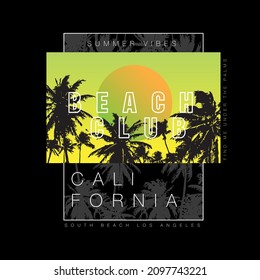 Summer California beach club  typographic Poster Palm Tree vector illustration gradient beach club graphic design for t shirt print vector design