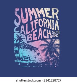 Summer California Beach South West Typography Gradient Beach Graphics Palm Tree Beach Scene Resort Typographic Poster Design Vector Graphic Print For T Shirt,poster