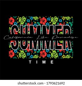 Summer California, Los Angeles typography. T-shirt graphics with tropic palms. Vector