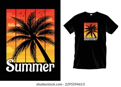 Summer California Ocean side stylish t-shirt and apparel trendy design with palm trees silhouettes, typography, print, vector illustration. Summer Vacation t-shirt design vector