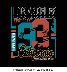 summer california pacific coast illustration vector with number text effect, vintage design