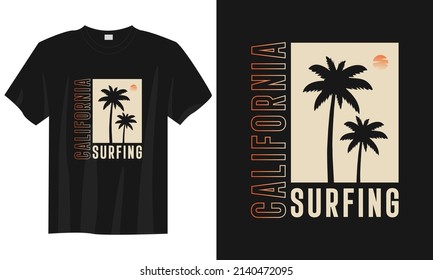 Summer California surfing beach retro typography t shirt design