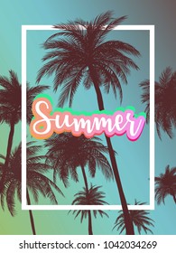 Summer california tumblr backgrounds set with palms, sky and sunset. Summer placard poster flyer invitation card. Summertime.