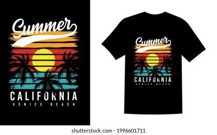 Summer California venice beach retro vintage printable t shirt design vector	