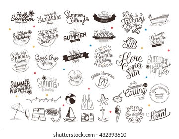 Summer Calligraphic Designs Set / Labels and Badges / Hand Drawn Elements for  Holidays 