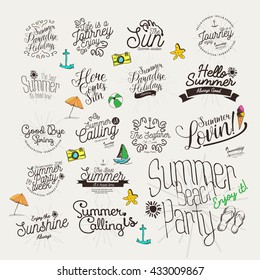 Summer Calligraphic Designs Set / Labels and Badges / Retro Hand Drawn Elements for Holidays / Paradise / Beach Party / Adventure Time,Sale / vintage / 