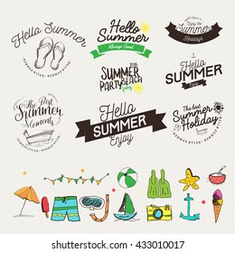 Summer Calligraphic Designs Set / Labels and Badges / Retro Hand Drawn Elements for  Holidays / Paradise / Beach Party / Adventure Time,Sale / vintage /
