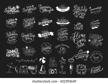 Summer Calligraphic Designs Set /  Retro Hand Drawn Elements  / 