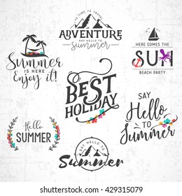 Summer Calligraphic Designs in Vintage Style with Floral Ornaments