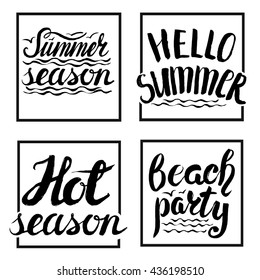 Summer calligraphic design.Vector Grunge lettering texture,frame.Retro hand drawn lettering.Vintage Summer hot season holidays card,sea waves,tropical paradise,weekend vacation,adventure poster.