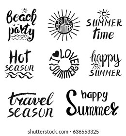 Summer calligraphic design.Vector lettering set .Retro hand drawn,Summer hot season holidays card,tropical paradise labels, weekend vacation emblems,adventure poster