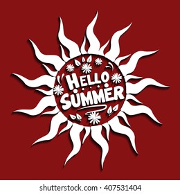 Summer calligraphic elements. The inscription in the sun with patterns. Vector illustration.