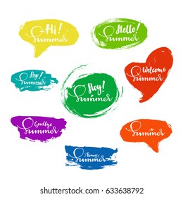 Summer calligraphic set with spot on the background. Vector isolated illustration: brush calligraphy, hand lettering. For calendar, schedule, diary, journal, postcard, label, sticker and decor.