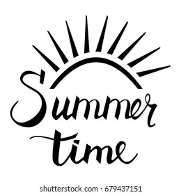 Summer calligraphy. Hand drawn lettering poster. Vintage typography card. Summer time.