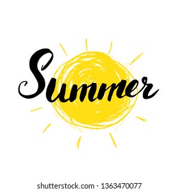 Summer Calligraphy lettering handwritten sign, Hand drawn grunge calligraphic text. Vector illustration