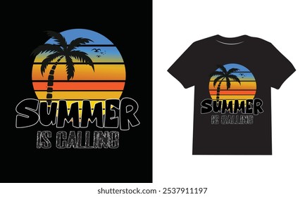 El verano llama, tipografía moderna cita diseño de camiseta negra