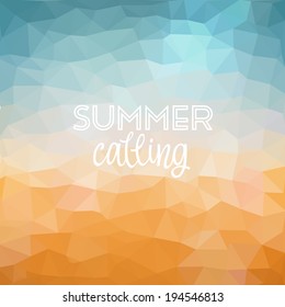 Summer calling. Poster on tropical beach background. Vector eps10.