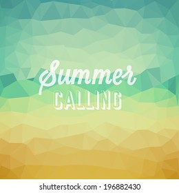 Summer calling. Poster on tropical beach background. Vector eps10.