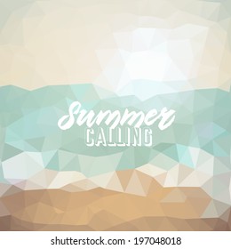 Summer calling. Poster on tropical beach background. Vector eps10.