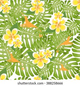 Summer camouflage hawaiian seamless pattern with tropical plants, vector illustration