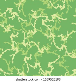 Summer camouflage of various shades of green and yellow colors. It is a colorful seamless pattern that can be used as a camo print for clothing and background and backdrop or computer wallpaper