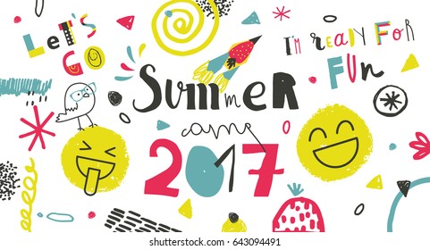 Summer Camp 2017 for kids creative and colorful poster \ banner.