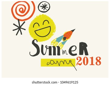 Summer Camp 2018 for kids creative and colorful poster \ banner.