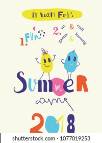 Campamento de verano 2018 para niños afiche creativo y colorido \ pancarta.