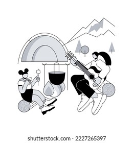 Summer camp abstract concept vector illustration. Sleepaway camp, vacation time, hiking and canoeing, science and nature, tent and campfire, high school summer program abstract metaphor.