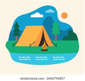 Summer camp abstract concept vector illustration. Sleepaway camp, vacation time, hiking and canoeing, science and nature, tent and campfire, high school summer program abstract metaphor.