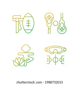 Summer camp activities gradient linear vector icons set. Flag football. Lacrosse. Kids yoga. Water polo. Thin line contour symbols bundle. Isolated vector outline illustrations collection