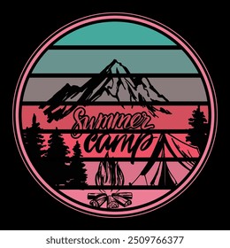 Summer Camp adventure mountain vintage typography vector design for t-shirt and poster. Good for label, emblem, t shirt design, bag, merchandise.